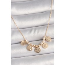 Callerrons Accessories Pirinç Gold Renk 5'li Osmanlı Tuğra Figür İnci Detay Kadın Kolye - EBJ250207W31119