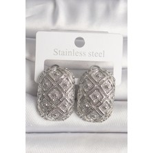 Callerrons Accessories Pirinç Gümüş Renk Motif Işlemeli Kadın Küpe - EBJ250207W31188