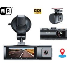 4K UHD Araç Içi Kamera Wifi Bağlantılı Gps Takibi Gece Görüşü Ön ve Arka Kamera 7/24 Kayıt