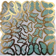 Yeşil Gold Varaklı Kelebek Pasta Dekor Süs 42 Adet