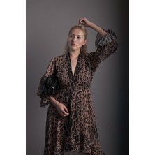 Leopar Desenli Şifon Elbise