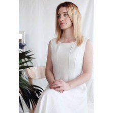Kadın Beyaz Krep Prenses Elbise