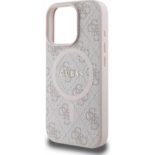 Guess Apple iPhone 16 Pro Max Lisanslı Halkalı Magsafe Şarj Özellikli 4g Desenli Yazı Logolu Kapak Pembe