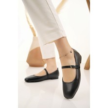 Moda Fırsat Kadın Babet Siyah Bantlı Kemerli Hafif Rahat Şık Iş Ofis Günlük Ayakkabı