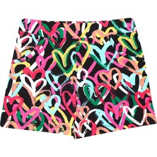 Lovetti Kız Çocuk Desenli Graffiti Hearts Şort Rahat Kesim Pamuk - Elastan Konforlu