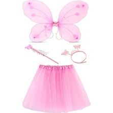 Toz Pembe Kelebek Kostümü ve Aksesuar Seti 4 Parça