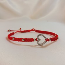 Crystal Atelier Gümüş Kaplama Zirkon Taşlı Kalp Bileklik, Makrome Bileklik, Örgü Bileklik, İp Bileklik, Hediyelik Bileklik, Makrome Örgü Bileklik, Gümüş Rodyumlu Zirkon Taşlı Kalp Bileklik       