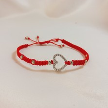 Crystal Atelier Gümüş Kaplama Zirkon Taşlı Kalp Bileklik, Makrome Bileklik, Örgü Bileklik, İp Bileklik, Hediyelik Bileklik, Makrome Örgü Bileklik, Gümüş Rodyumlu Zirkon Taşlı Kalp Bileklik       