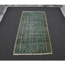 Zehra Abla Halı Vintage El Dokuma Yeşil Nadir Buhara Modelli Uşak Yün Halı 5623