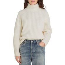 Tommy Hilfiger Balıkçı Yaka Standart Düz Ekru Kazak Kadın Chunky Cardıgan Stıtch M-Nk Swt