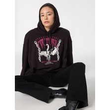 Versace Jeans Couture Kapüşon Yaka Baskılı Siyah Kadın SweatShirt 77HAIG01