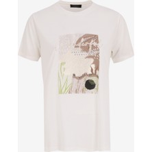 Fabrika Comfort Bisiklet Yaka Baskılı Kırık Beyaz Kadın T-Shirt FC5SL-TST0375