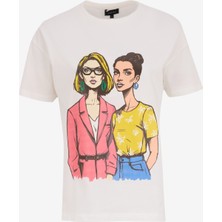 Fabrika Bisiklet Yaka Düz Kırık Beyaz Kadın T-Shirt F5SL-TST0285
