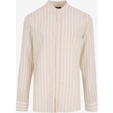 Fabrika Comfort Regular Fit Hakim Yaka Çizgili Açık Bej Erkek Gömlek FC5SM-GML 2516