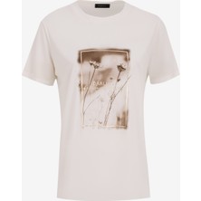 Fabrika Comfort Bisiklet Yaka Baskılı Kırık Beyaz Kadın T-Shirt FC5SL-TST0374