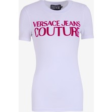 Versace Jeans Couture Yuvarlak Yaka Baskılı Beyaz Kadın T-Shirt 77HAHL01