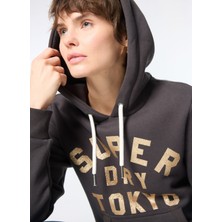 Superdry Superdry Kapüşon Yaka Baskılı Koyu Antrasit Kadın SweatShirt W2012145A