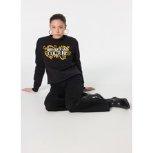 Versace Jeans Couture Yuvarlak Yaka Baskılı Siyah Kadın SweatShirt 77HAIE05