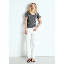 American Vintage Bisiklet Yaka Düz Lacivert Kadın T-Shirt GAMI02DE25_ACIER