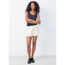American Vintage Lastikli Bel Düz Ekru Kadın Şort BOBY09AE25_ECRU