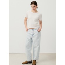 American Vintage Bisiklet Yaka Düz Beyaz Kadın T-Shirt GAMI02BE25_BLANC