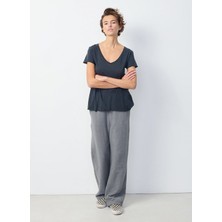 American Vintage V Yaka Düz Lacivert Kadın T-Shirt JAC51E25_NAVY