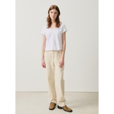 American Vintage V Yaka Düz Beyaz Kadın T-Shirt SON02AGE25_BLANC