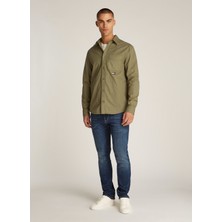 Tommy Jeans Regular Fit Yeşil Düz Erkek Gömlek DM0DM21107M12 Tjm Reg Washed Twıll