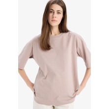 DeFacto Oversize Geniş Kalıp Bisiklet Yaka Basic Düz Penye Kısa Kollu Tişört C0099AX25SP