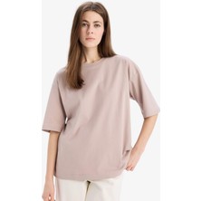 DeFacto Oversize Geniş Kalıp Bisiklet Yaka Basic Düz Penye Kısa Kollu Tişört C0099AX25SP