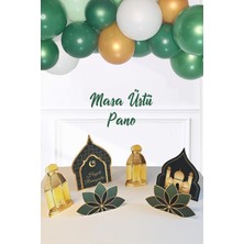 Pekshop Ramazan Süslemeleri Masa Üzeri Ayaklı Pano Seti Yeşil Gold Hayırlı Ramazanlar Ramazan Sofrası Süsleri