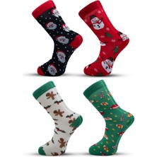 Stocalze Unisex Soket Çorap. Noel ve Yılbaşı Temalı 4 Farklı Desenli ve Renkli Kutulu Pamuklu Çorap Seti.