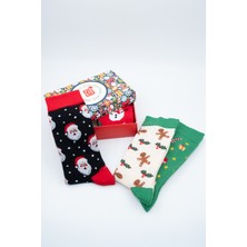 Stocalze Unisex Soket Çorap. Noel ve Yılbaşı Temalı 4 Farklı Desenli ve Renkli Kutulu Pamuklu Çorap Seti.