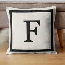 PerdeYap Harfli Kırlent Kılıfı - F Harfi - Hediyelik Dekoratif Kırlent Yastık Kılıfı 43 x 43 cm Krem-Siyah