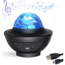 Dekoratif Efektli Şarjlı LED Projeksiyon Bluetoothlu Hoparlör Disko Gece Lambası