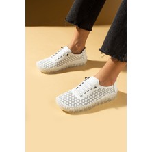 Pembe Potin  Deri Lazer Kesim Hafif Comfort Taban Lastikli Kadın Spor Ayakkabı 59-690-25