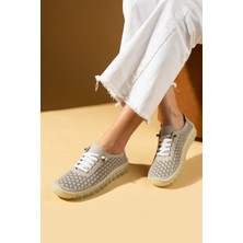 Pembe Potin  Deri Lazer Kesim Hafif Comfort Taban Lastikli Kadın Spor Ayakkabı 59-690-25