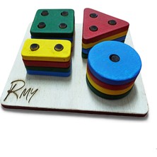 Montessori Ahşap  Geometrik Şekilller Tak-Çıkar Delikli 4 Şekil Kare
