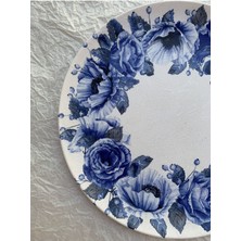 Blue Blanc Çiçek Desenli Duvar Tabağı Dekoratif Bahçe Balkon Mutfak Salon Duvar Süsü NO:187