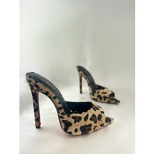 Hayy Shoes Hayyshoes Leopar Tüylü  Deri Astarlı Kaplama Topuk Aynalı Jürdan Topuklu Terlik