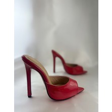 Hayy Shoes Hayyshoes Kırmızı Rugan  Deri Astarlı Kaplama Topuk Aynalı Jürdan Topuklu Terlik