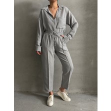 Kadın Oversize Keten Gömlek Pantolon Alt Üst Takım