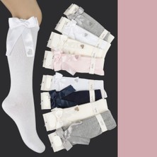 Kurdeleli Parlak Taşlardan Kalp Dizaltı Kız Çocuk Çorabı