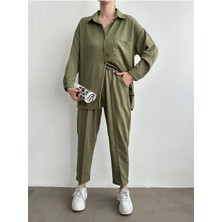 Kadın Oversize Keten Gömlek Pantolon Alt Üst Takım