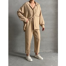Kadın Oversize Keten Gömlek Pantolon Alt Üst Takım