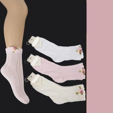 Çiçek Detaylı Kız Çocuk Çorabı