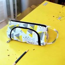 Babun Ilgaz Üçgen Desenli Büyük Organik Kanvas Pamuk Bez Kumaş Kalem Kutusu Kalemlik Makyaj Çanta Lüks Son Moda Trend Premium Iki Bölmeli Yeni Sezon Hediye El Yapımı Çok Fonksiyonlu