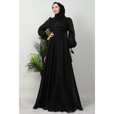 Giza Store Zambak Ipek Abiye Siyah