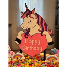 Unicorn Doğum  Pasta Süsü - Happy Birthday Yazısı