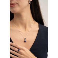 Sümer Telkari Safir Taşlı Antik Elişi Gümüş Set 2839